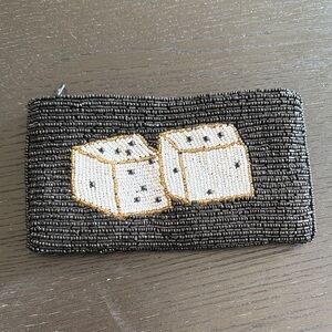 Beaded Dice Design Cosmetic Travel Bag - Black and Gold